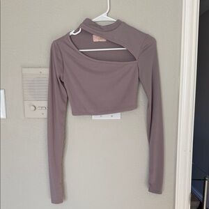 Stylish Lavender Long Sleeve Cutout Crop Top